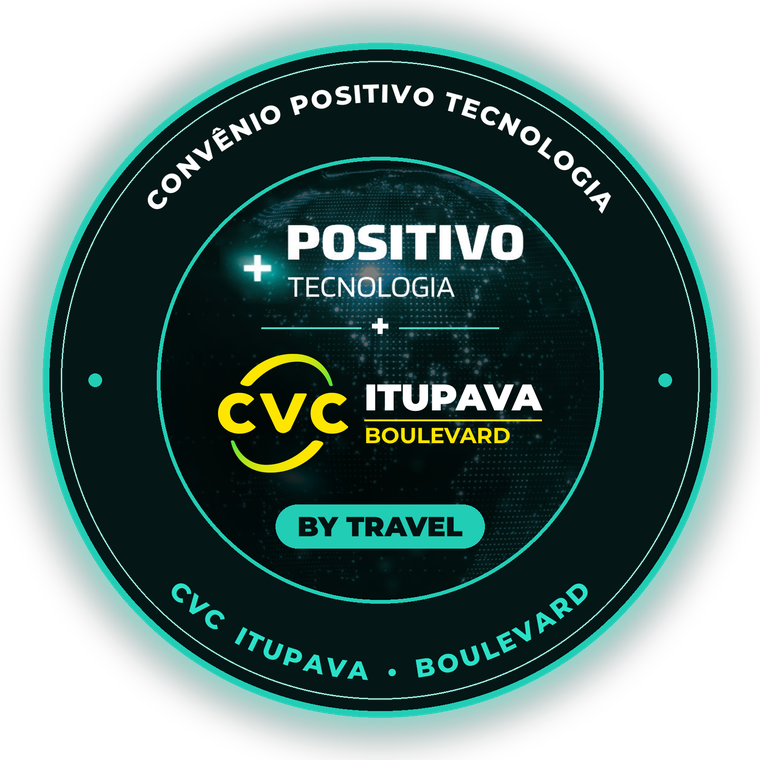 Selo do convênio Positivo Tecnologia e CVC Itupava Boulevard — Positivo by Travel